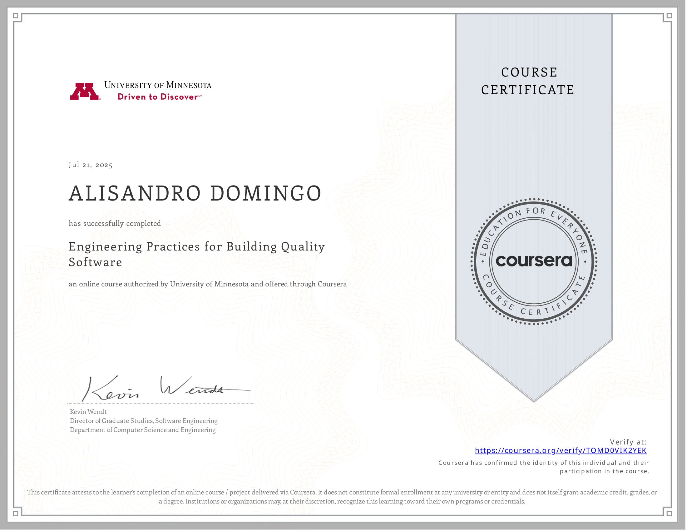 Engineering Practices for Building Quality Software